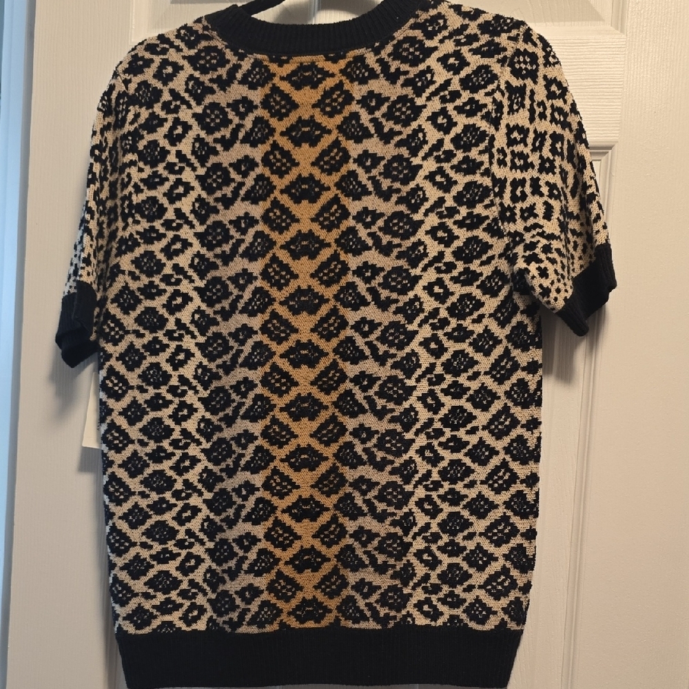 Maeve by Anthropologie - Leopard Print Short Sleeve Sweater with Contrast Stripe - Picture 5 of 5